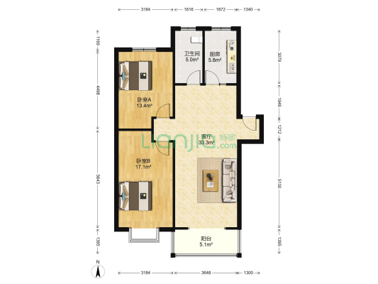 阳光嘉苑 2室1厅1卫 99平方