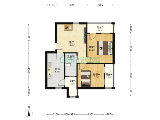 天山路35号 2室1厅1卫 70平方