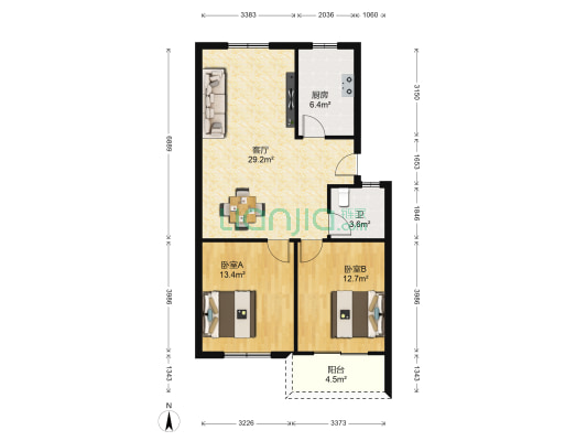 窦桥家园 2室1厅1卫 84平方