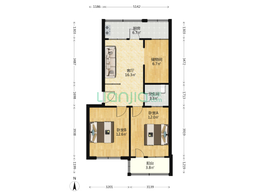 日报社宿舍 2室1厅1卫 76平方