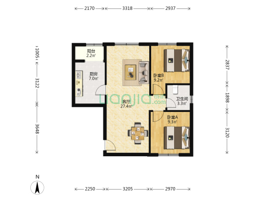 金泰丽富嘉园南区 2室1厅1卫 78平方