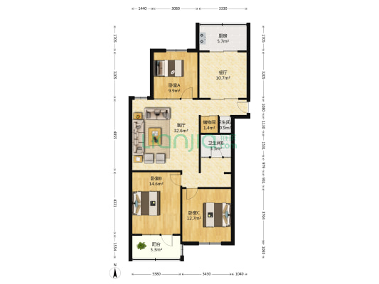 英雄山路84-5号 3室2厅2卫 120平方