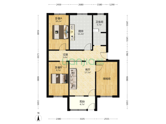 信联二公司宿舍 2室1厅1卫 93平方