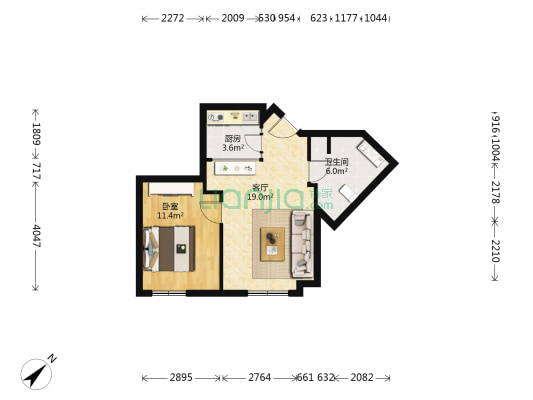 崇业大厦 1室1厅1卫 68平方
