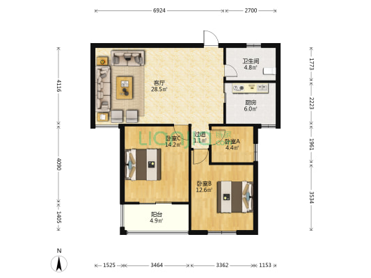 兰亭国际公寓 3室1厅1卫 101平方