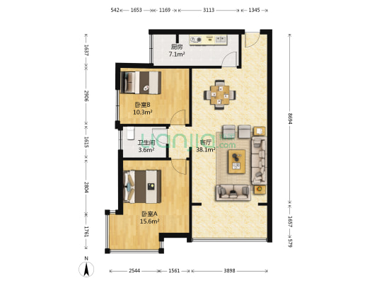 亚太·国际公馆 2室1厅1卫 98平方