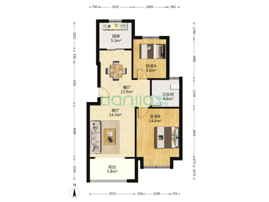 春晓熙岸 2室2厅1卫 93平方