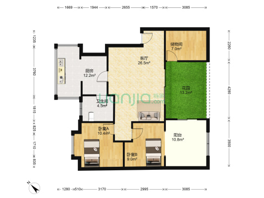 聚贤半岛花苑 2室1厅1卫 70平方