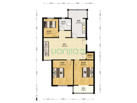 金鸟花园 3室1厅1卫 103平方