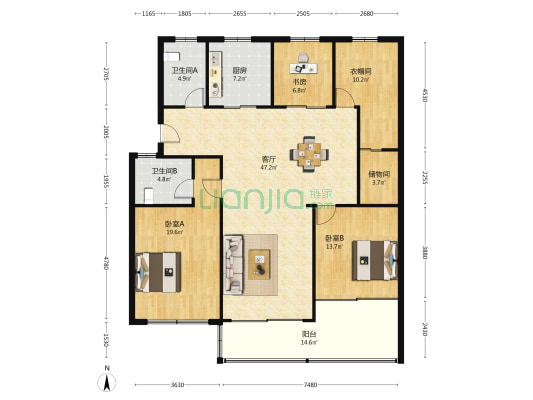 天鹤路98号 3室1厅2卫 153平方