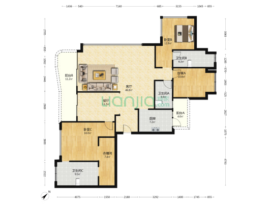 融侨望云 3室2厅3卫 192平方