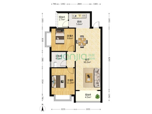 泰城幸福里 2室1厅1卫 88平方