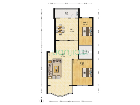 交行花园 2室2厅1卫 136平方
