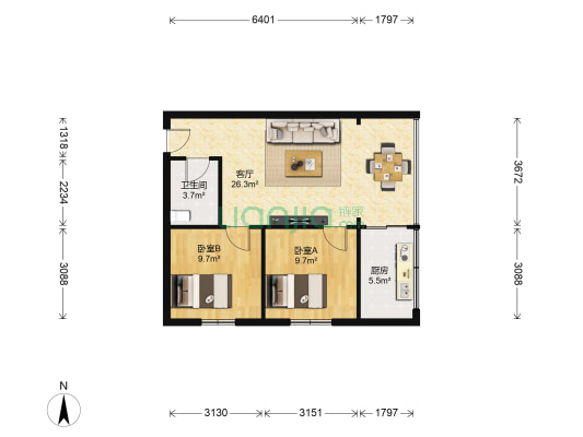 芙瑞国际 2室1厅1卫 73平方