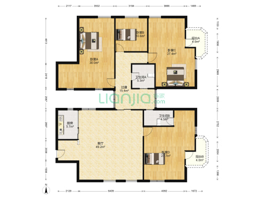 华乐大厦 4室1厅2卫 211平方
