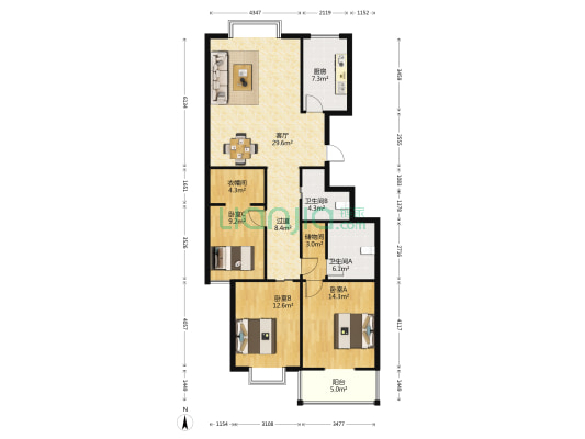 嘉隆明城 3室1厅2卫 143平方