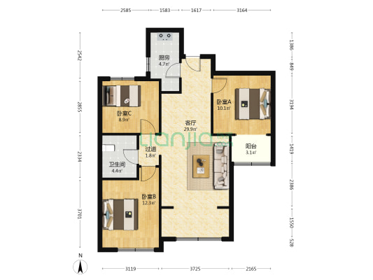 鼎晟 3室1厅1卫 99平方