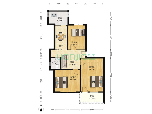 福建日报社东街38号宿舍区 3室1厅1卫 75平方