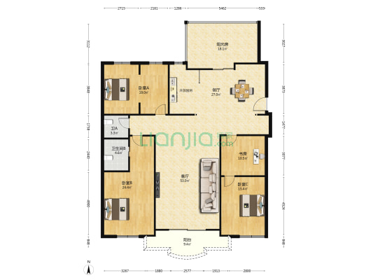 舜杰公寓 4室2厅2卫 190平方