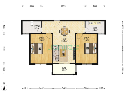 幸福新居北二区 2室1厅1卫 98平方
