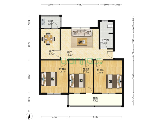 建新街19号 3室2厅1卫 98平方