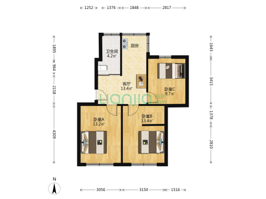 长春工程学院湖东区家属宿舍 3室1厅1卫 70平方