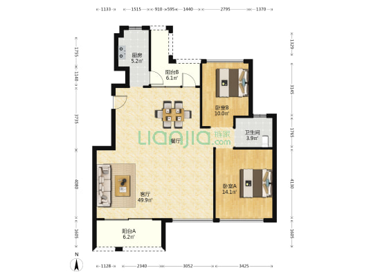 海泉湾花园 2室1厅1卫 147平方