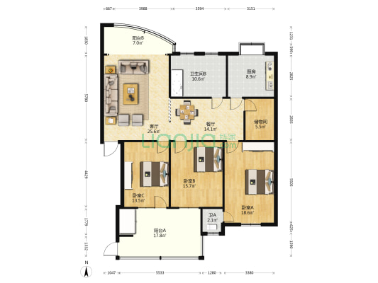 檀溪路广电中心家属院 3室2厅2卫 147平方