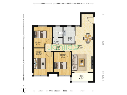 中国铁建花语城 3室1厅1卫 100平方