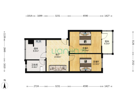 洪山区水务局宿舍 2室1厅1卫 70平方