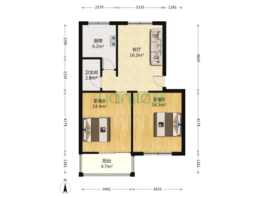 汽车大修厂 2室1厅1卫 70平方