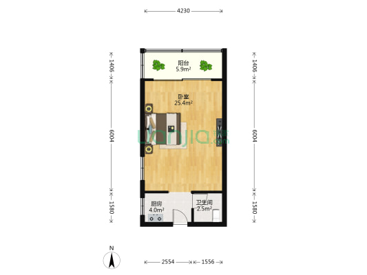 仕中心 1室0厅1卫 47平方
