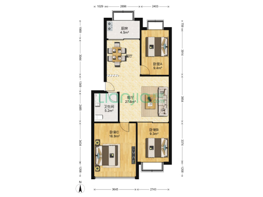 东华苑 3室1厅1卫 86平方