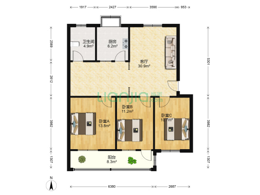 许昌市实验中学家属院 3室1厅1卫 98平方
