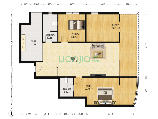 天江苑 2室1厅2卫 139平方