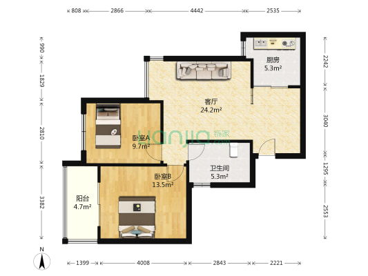 清华园小区南院 2室1厅1卫 83平方