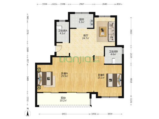 杭房首望澜翠府 2室1厅2卫 111平方
