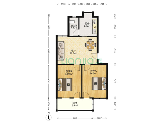金丰社区 2室1厅1卫 77平方