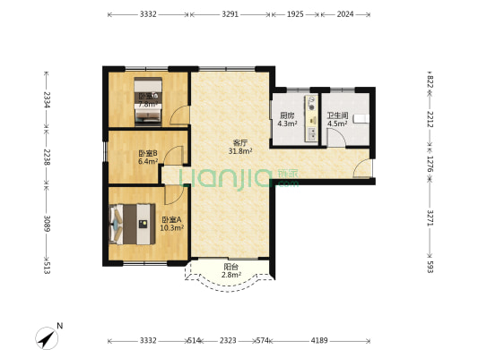 悠然山庄 3室1厅1卫 92平方