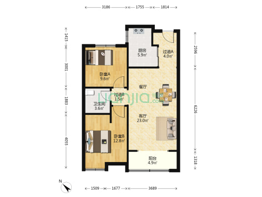 国汇观海领御 2室1厅1卫 95平方