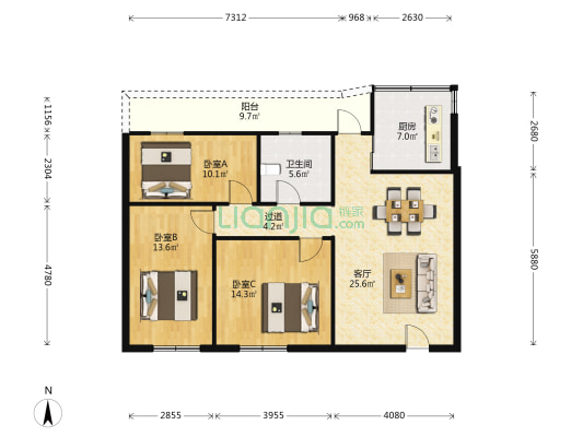 金雅苑 3室1厅1卫 101平方
