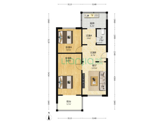 方北金属公司宿舍 2室1厅1卫 75平方