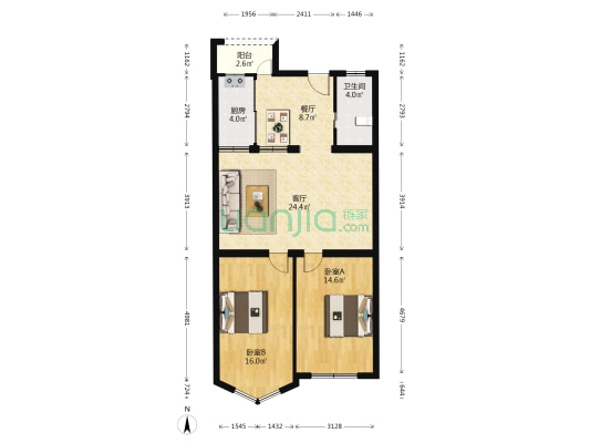 县前路 2室2厅1卫 94平方