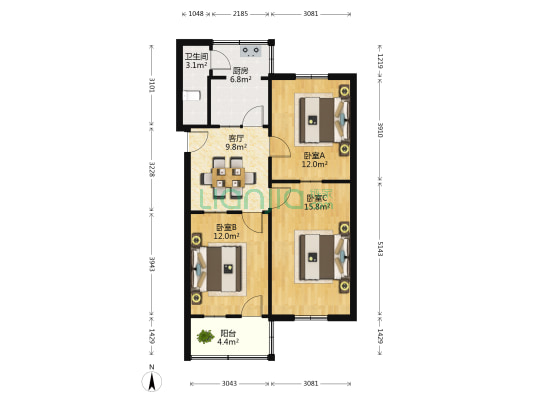 莲花小区 3室1厅1卫 79平方