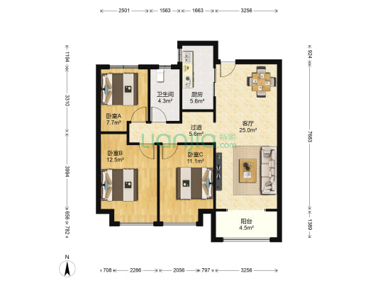 保利中央公园 3室1厅1卫 99平方