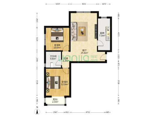 恒华安纳湖北区 2室1厅1卫 91平方
