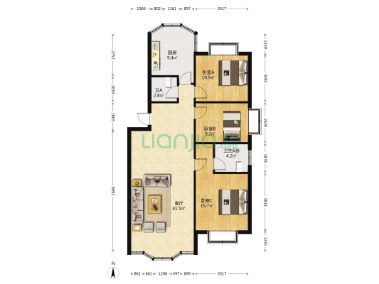 花溪大道北段75号 3室1厅2卫 110平方