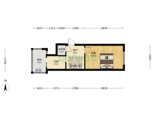 永新里小区 1室1厅1卫 34平方