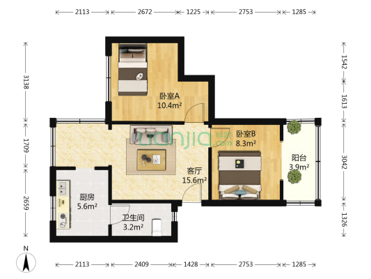 630宿舍 2室1厅1卫 57平方