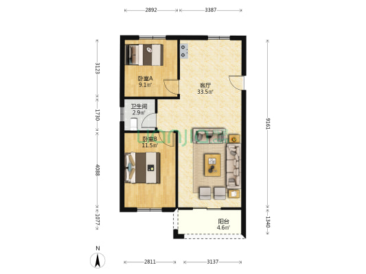 慧湖公馆 2室1厅1卫 83平方
